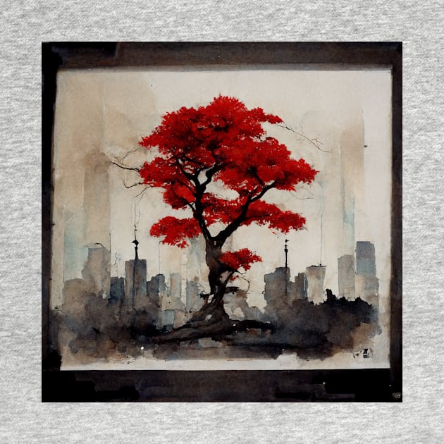 Red Japanese Maple water color painting by AndyMcBird